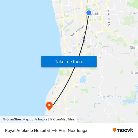 Royal Adelaide Hospital to Port Noarlunga map