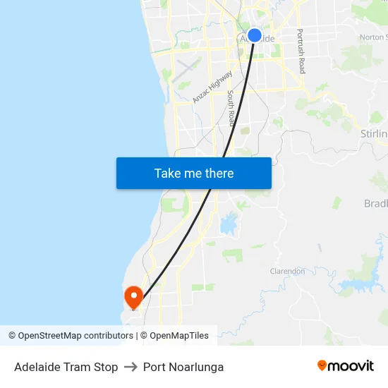 Adelaide Tram Stop to Port Noarlunga map