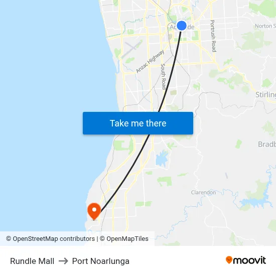 Rundle Mall to Port Noarlunga map