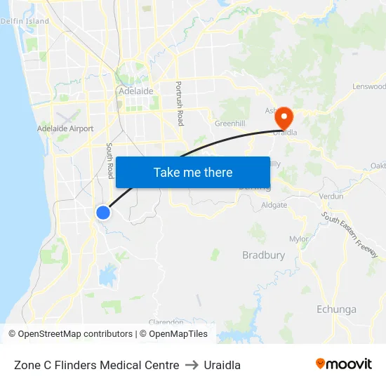 Zone C Flinders Medical Centre to Uraidla map