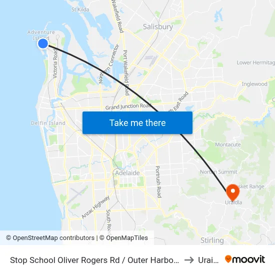 Stop School Oliver Rogers Rd / Outer Harbor Railway to Uraidla map