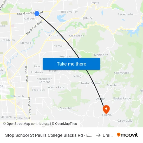 Stop School St Paul's College Blacks Rd - East side to Uraidla map