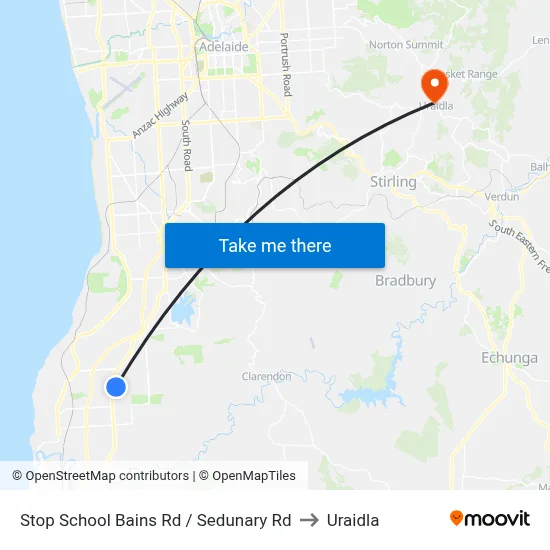 Stop School Bains Rd / Sedunary Rd to Uraidla map