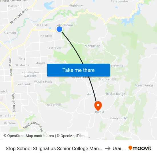 Stop School St Ignatius Senior College Manresa Ct to Uraidla map