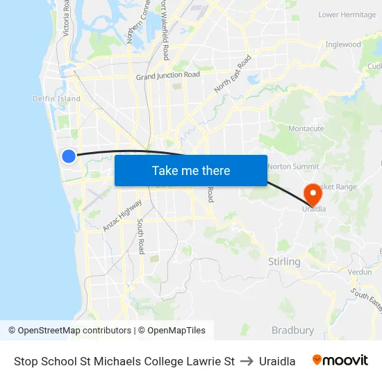 Stop School St Michaels College Lawrie St to Uraidla map