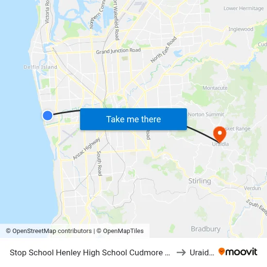 Stop School Henley High School Cudmore Tce to Uraidla map