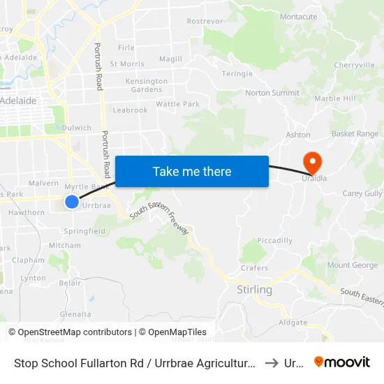 Stop School Fullarton Rd / Urrbrae Agricultural High School - West side to Uraidla map