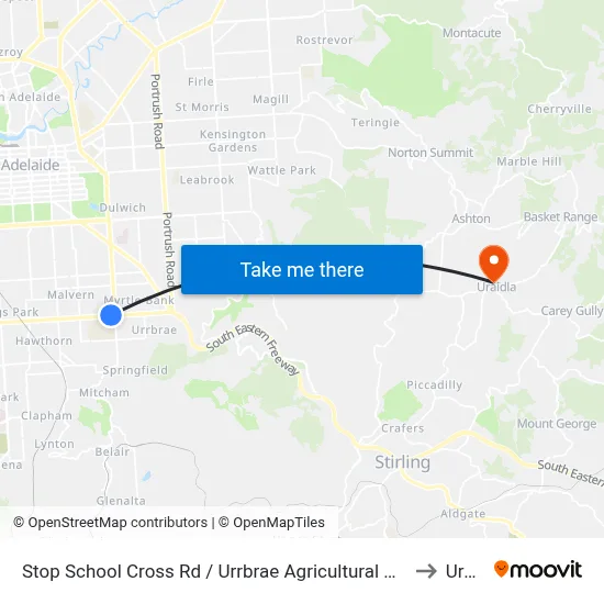 Stop School Cross Rd / Urrbrae Agricultural High School - North side to Uraidla map