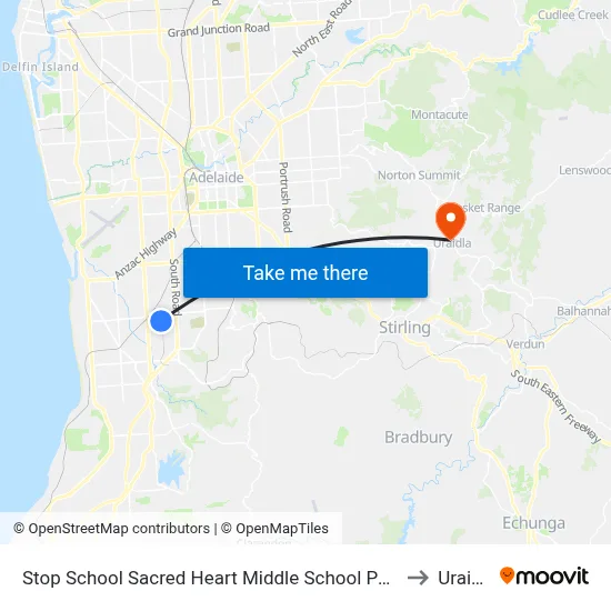 Stop School Sacred Heart Middle School Percy Av to Uraidla map