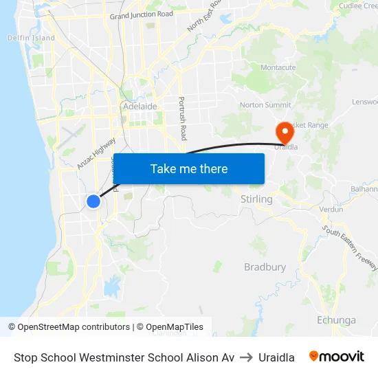 Stop School Westminster School Alison Av to Uraidla map
