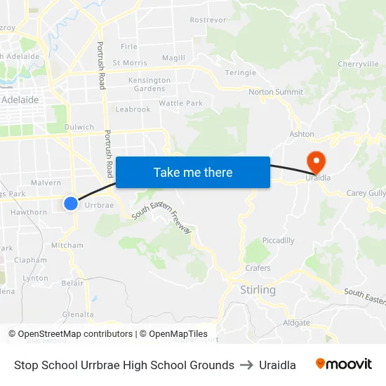 Stop School Urrbrae High School Grounds to Uraidla map