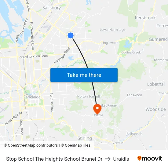 Stop School The Heights School Brunel Dr to Uraidla map