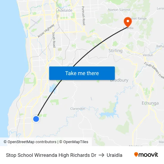 Stop School Wirreanda High Richards Dr to Uraidla map
