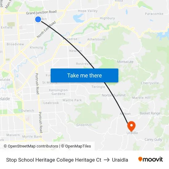 Stop School Heritage College Heritage Ct to Uraidla map