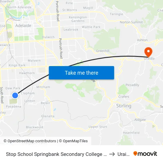 Stop School Springbank Secondary College Daws Rd to Uraidla map