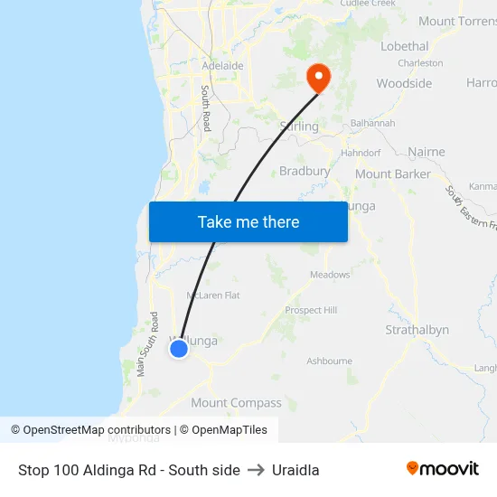 Stop 100 Aldinga Rd - South side to Uraidla map
