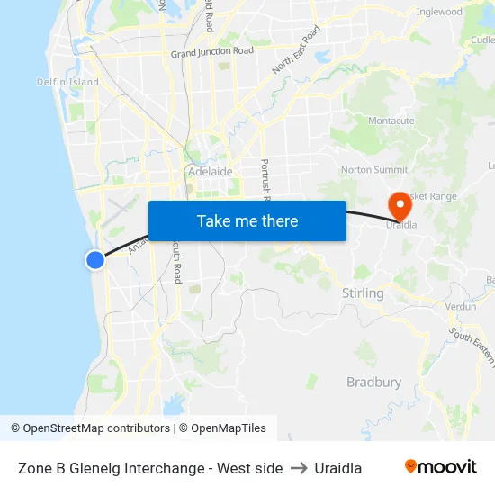 Zone B Glenelg Interchange - West side to Uraidla map
