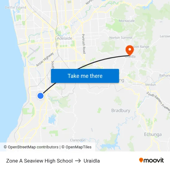 Zone A Seaview High School to Uraidla map