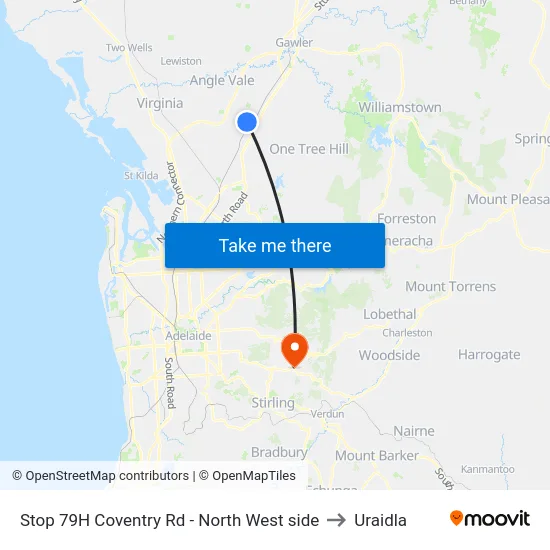 Stop 79H Coventry Rd - North West side to Uraidla map