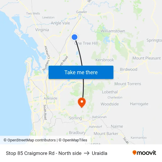 Stop 85 Craigmore Rd - North side to Uraidla map