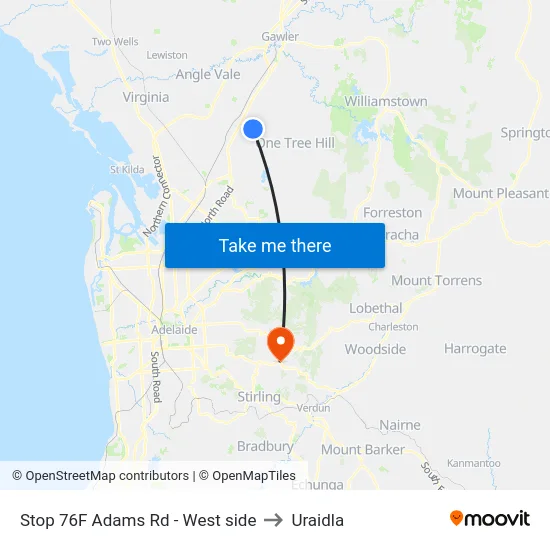 Stop 76F Adams Rd - West side to Uraidla map