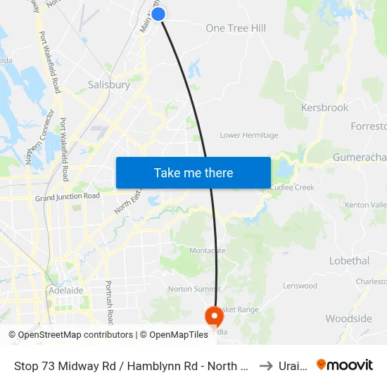 Stop 73 Midway Rd / Hamblynn Rd - North East side to Uraidla map