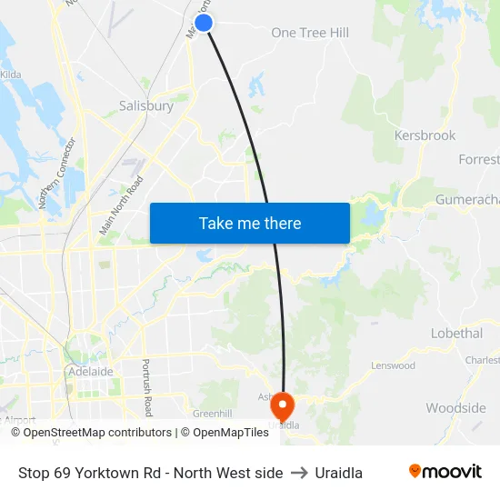 Stop 69 Yorktown Rd - North West side to Uraidla map