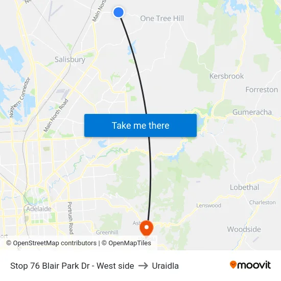 Stop 76 Blair Park Dr - West side to Uraidla map