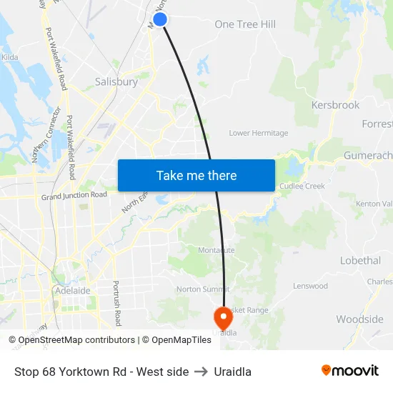 Stop 68 Yorktown Rd - West side to Uraidla map