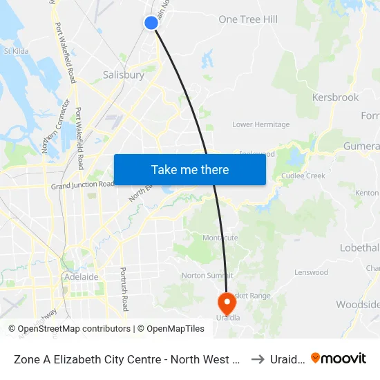 Zone A Elizabeth City Centre - North West side to Uraidla map