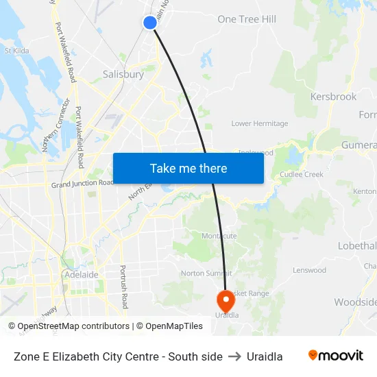 Zone E Elizabeth City Centre - South side to Uraidla map