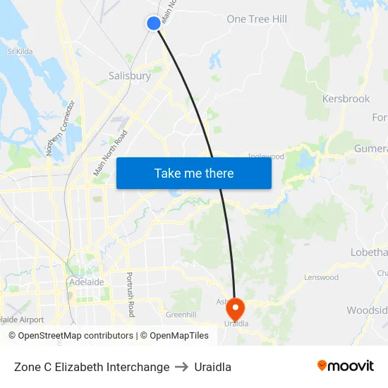 Zone C Elizabeth Interchange to Uraidla map