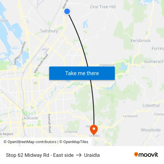 Stop 62 Midway Rd - East side to Uraidla map