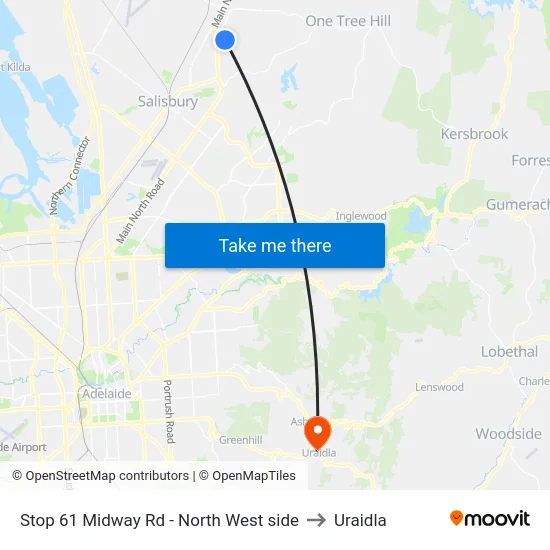 Stop 61 Midway Rd - North West side to Uraidla map