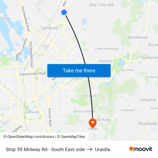Stop 59 Midway Rd - South East side to Uraidla map