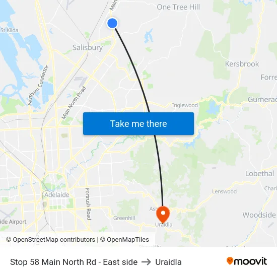 Stop 58 Main North Rd - East side to Uraidla map