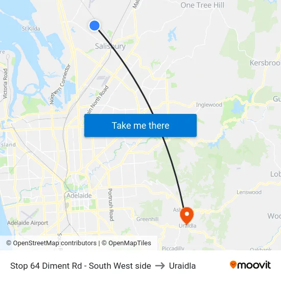 Stop 64 Diment Rd - South West side to Uraidla map