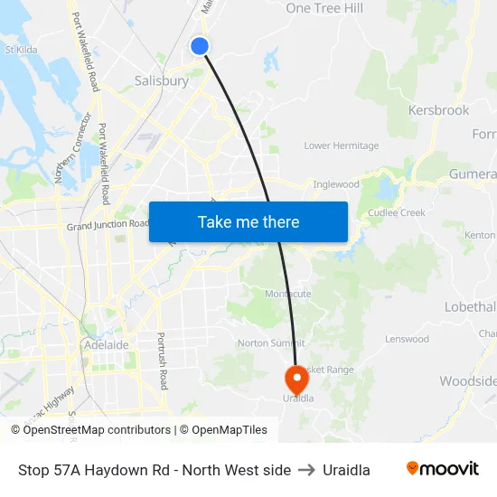 Stop 57A Haydown Rd - North West side to Uraidla map