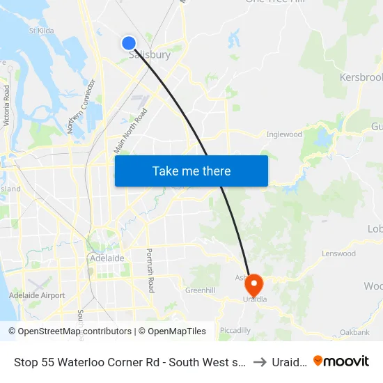 Stop 55 Waterloo Corner Rd - South West side to Uraidla map