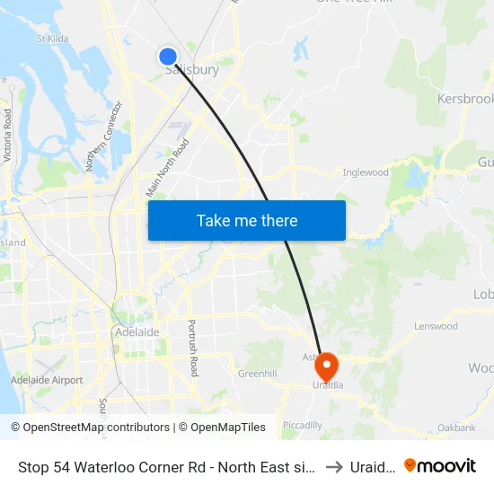 Stop 54 Waterloo Corner Rd - North East side to Uraidla map
