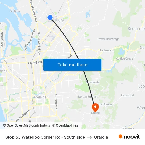Stop 53 Waterloo Corner Rd - South side to Uraidla map