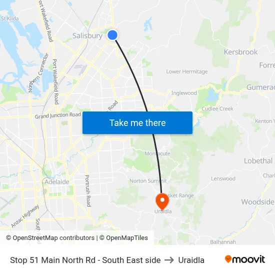 Stop 51 Main North Rd - South East side to Uraidla map