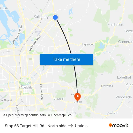 Stop 63 Target Hill Rd - North side to Uraidla map