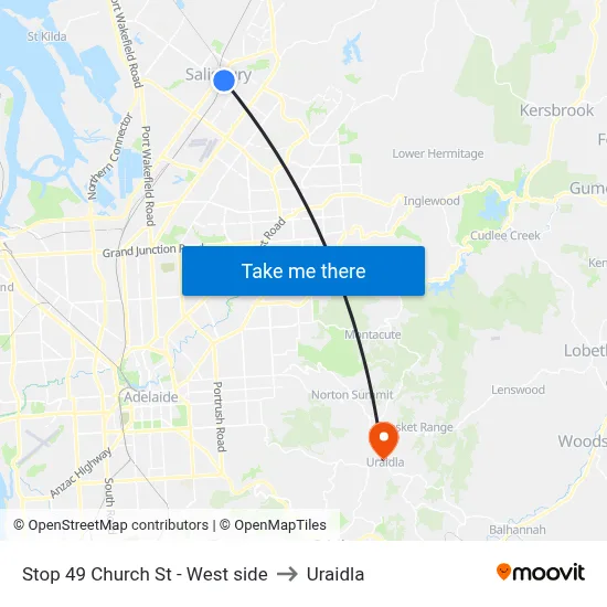 Stop 49 Church St - West side to Uraidla map