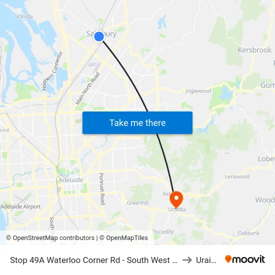 Stop 49A Waterloo Corner Rd - South West side to Uraidla map