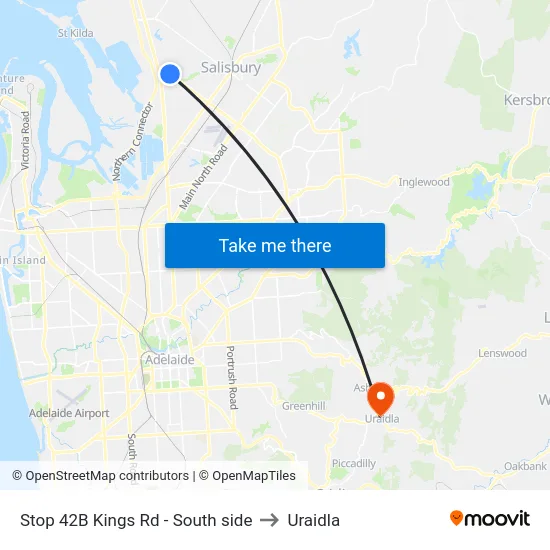 Stop 42B Kings Rd - South side to Uraidla map