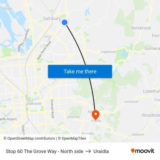 Stop 60 The Grove Way - North side to Uraidla map