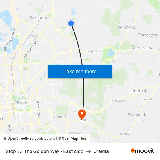 Stop 73 The Golden Way - East side to Uraidla map