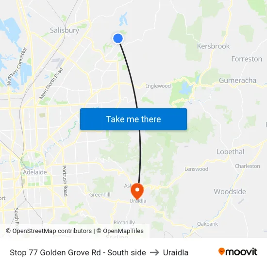 Stop 77 Golden Grove Rd - South side to Uraidla map