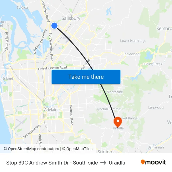 Stop 39C Andrew Smith Dr - South side to Uraidla map